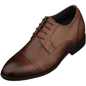 TOTO Men's Invisible Height Increasing Elevator Shoes - Premium Leather Lace-up Micro-Perforated Formal Derby Oxfords - 2.8 Inches Taller