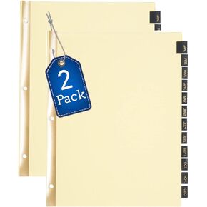1InTheOffice 12-Tab Preprinted Month Tab Dividers, Leather-Look - 2 Pack