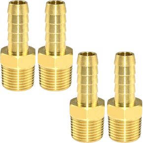 Brass Hose Barb Fittings 1/4" Barb x 1/4" NPT Male Adapter Pipe Fitting for Water Fuel Air (4 Pack)