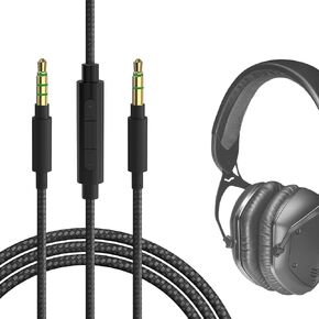 Geekria Audio Cable with Mic Compatible with V-Moda CrossfadeLP Headphones Cable, 1/8" (3.5mm) to 3.5mm Braided Nylon Replacement Stereo Cord with Inline Microphone and Volume Control (4 ft/1.2 m)