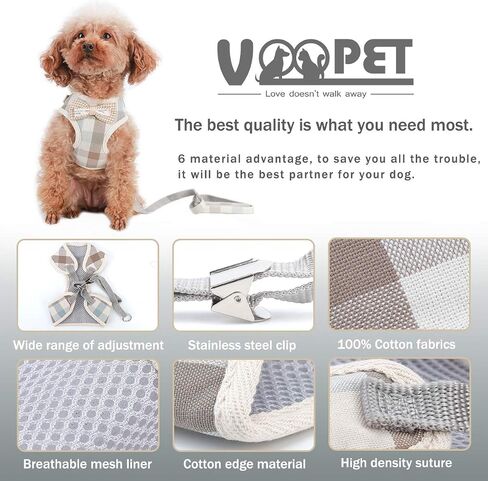 VOOPET Puppy Harness Easy to Put On & Take Off Step in Dog Harness, Puppy Soft Padded Mesh Front Vest with Leash, Adjustable Pets No-Pull Walking Harness with Cute Bows for Small Dogs and Cats in Saudi Arabia