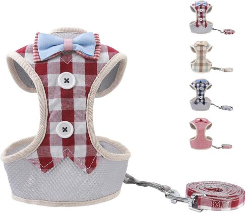 VOOPET Puppy Harness Easy to Put On & Take Off Step in Dog Harness, Puppy Soft Padded Mesh Front Vest with Leash, Adjustable Pets No-Pull Walking Harness with Cute Bows for Small Dogs and Cats in Saudi Arabia