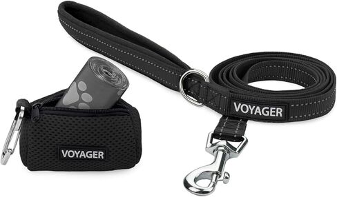 مقود فوييجر عاكس للكلاب بمقبض من النيوبرين، 5 قدم. مجموعة حامل أكياس البراز الشبكية القابلة لإعادة الاستخدام للسفر والمشي والحديقة والاستخدام في الهواء الطلق، ناعمة ومتينة مع مشبك - فوشيا in Kuwait