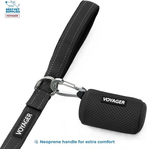 مقود فوييجر عاكس للكلاب بمقبض من النيوبرين، 5 قدم. مجموعة حامل أكياس البراز الشبكية القابلة لإعادة الاستخدام للسفر والمشي والحديقة والاستخدام في الهواء الطلق، ناعمة ومتينة مع مشبك - فوشيا in Kuwait