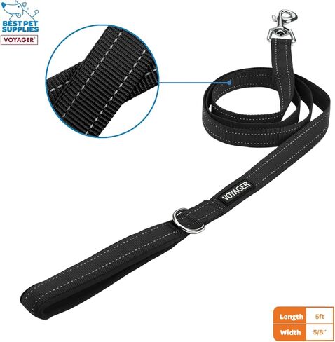 مقود فوييجر عاكس للكلاب بمقبض من النيوبرين، 5 قدم. مجموعة حامل أكياس البراز الشبكية القابلة لإعادة الاستخدام للسفر والمشي والحديقة والاستخدام في الهواء الطلق، ناعمة ومتينة مع مشبك - فوشيا in Kuwait