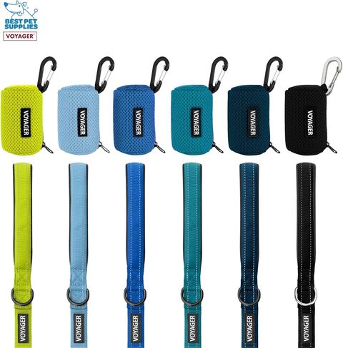 مقود فوييجر عاكس للكلاب بمقبض من النيوبرين، 5 قدم. مجموعة حامل أكياس البراز الشبكية القابلة لإعادة الاستخدام للسفر والمشي والحديقة والاستخدام في الهواء الطلق، ناعمة ومتينة مع مشبك - فوشيا in Kuwait