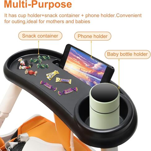 حامل أكواب لعربة الأطفال 3 في 1 مع حامل للهاتف، صينية للوجبات الخفيفة لعربة الأطفال مع حامل أكواب للأطفال الصغار، ملحقات عربة الأطفال، صينية عربة أطفال عالمية لمشاهدة الفيديو in Kuwait