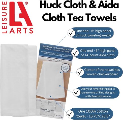 منشفة شاي من Leisure Arts ذات نهاية مزدوجة Huck/Aida، 15.75x23.5، نسيج سويدي تقليدي، نسيج Huck، أنماط النسيج السويدية، نسيج نسج سويدي، مناشف نسج سويدية in Saudi Arabia