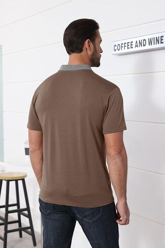 Lexiart Mens Fashion Short Sleeve Polo Shirts Splice Button Collar Regular-Fit Tshirts with Pocket in Saudi Arabia