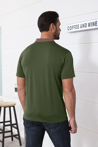 Lexiart Mens Fashion Short Sleeve Polo Shirts Splice Button Collar Regular-Fit Tshirts with Pocket in Saudi Arabia