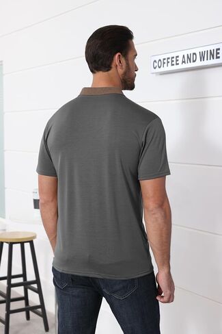 Lexiart Mens Fashion Short Sleeve Polo Shirts Splice Button Collar Regular-Fit Tshirts with Pocket in Saudi Arabia