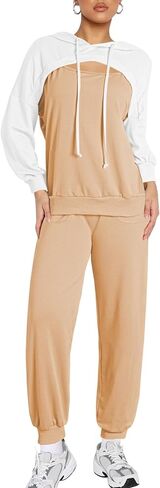 Fixmatti Women 2 Piece Outfits Long Sleeve Cutout Hoodie Matching Sweatpants Jogger Set Sweatsuit in Saudi Arabia