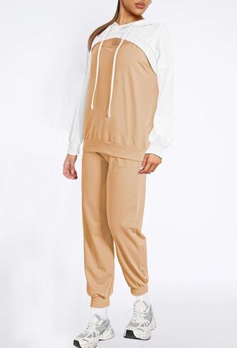 Fixmatti Women 2 Piece Outfits Long Sleeve Cutout Hoodie Matching Sweatpants Jogger Set Sweatsuit in Saudi Arabia