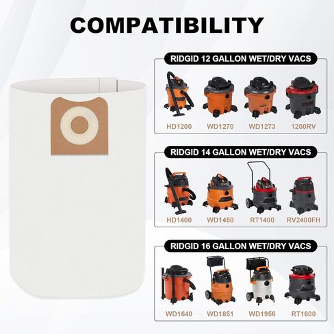 أكياس استبدال مكنسة كهربائية VF3502 متوافقة مع مكنسة ريدجيد 12-16 جالون WD1950 WD1956 WD1850 WD1851 RV2400HF WD1450 WD1680 WD1270 23743 (7 عبوات) in Kuwait