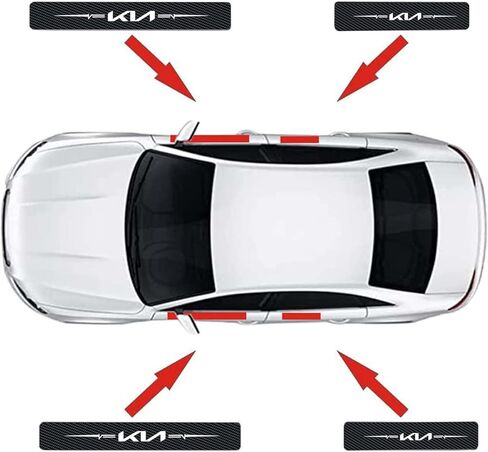 4 قطع واقي عتبة باب السيارة عاكس 4D من ألياف الكربون لتزيين باب الدخول وواقي عتبة الباب وملصقات لوحة جرجر متوافقة مع كيا (أبيض) in Kuwait