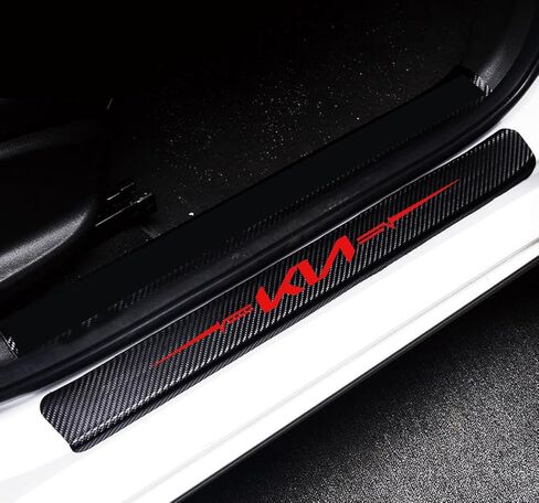 4Pcs Car Door Sill Protector Reflective 4D Carbon Fiber Sticker Decoration Door Entry Guard Door Sill Scuff Plate Stickers Accessories Compatible with KIA (Red) in Saudi Arabia