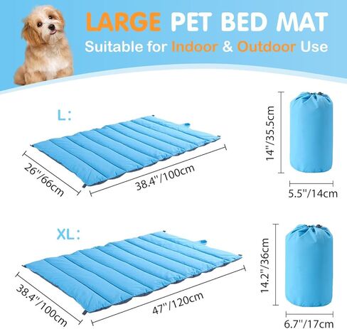 سرير للكلاب للسفر للاستخدام الخارجي من Pawaboo، سرير للكلاب للتخييم مقاوم للماء مع حقيبة حمل و4 قضبان معدنية، بساط سرير للكلاب قابل للغسل والنقل، رائع للأقفاص وبيوت الكلاب - للكلاب المتوسطة الكبيرة (47 بوصة × 40 بوصة أزرق) in Kuwait
