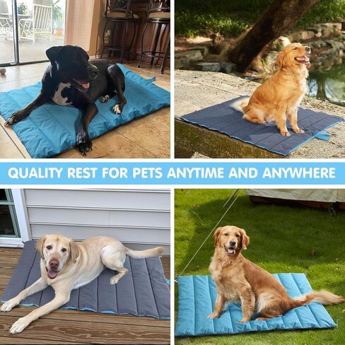 سرير للكلاب للسفر للاستخدام الخارجي من Pawaboo، سرير للكلاب للتخييم مقاوم للماء مع حقيبة حمل و4 قضبان معدنية، بساط سرير للكلاب قابل للغسل والنقل، رائع للأقفاص وبيوت الكلاب - للكلاب المتوسطة الكبيرة (47 بوصة × 40 بوصة أزرق) in Kuwait
