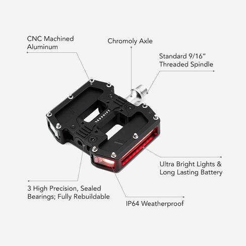 REDSHIFT ARCLIGHT PRO Flat Bicycle Pedals with LED Lights, Auto On-Off, 36+ hr Battery, USB Rechargeable, Weatherproof, Flat Aluminum Bike Pedal with 9/16in Steel Spindle and Traction Pins in Saudi Arabia