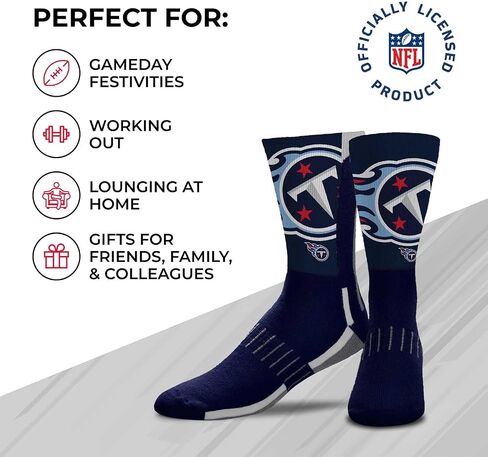 For Bare Feet NFL Youth V Curve Socks - Machine Washable - Poly-spandex blend - Perfect Fit and Durability for Active Young Athletes (Tennessee Titans - Multicolor) in Saudi Arabia