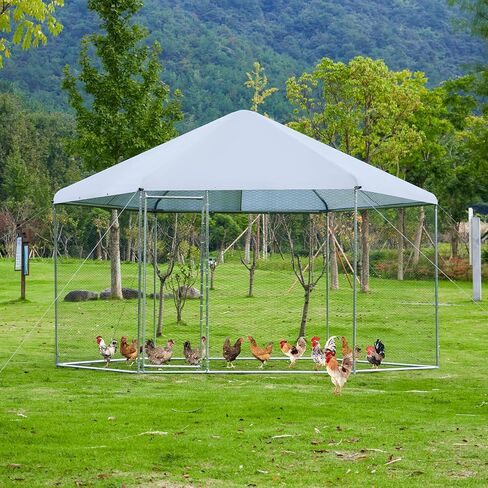 ROOMTEC Large Metal Chicken Coop Hexagonal Chicken Run, Heavy-Duty Chicken Coop, Waterproof & UV Resistant, for Chicken, Dog, Rabbits and Birds Outdoor House (9.2 * 8.1ft) in Saudi Arabia