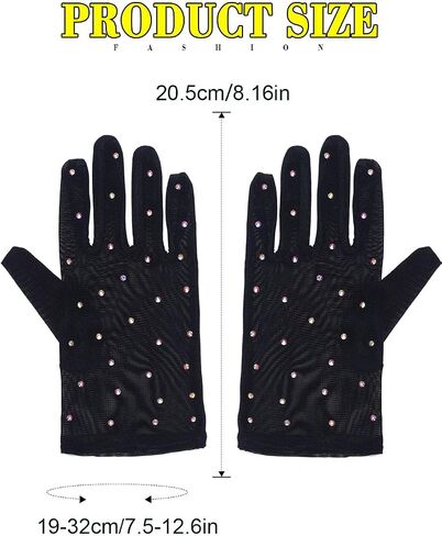 Glitter Rhinestones Short Mesh Gloves Black Finger Cosplay Gloves Wrist Prom Accessories for Women and Girls in Saudi Arabia