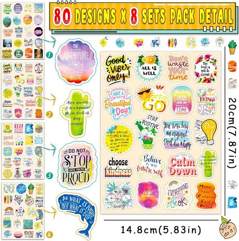 640 قطعة من ملصقات المخطط الملهمة للمراهقين والطلاب والمعلمين والكبار ملصقات اقتباس تحفيزية لسجل قصاصات التقويم، 20 قطعة × 32 ورقة ملصقات تأكيد إيجابية للتشجيع in Kuwait