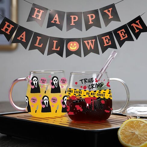 UV DTF Cup Wrap & Transfer Stickers - 16oz Glass Cup Decals, Waterproof Rub On Transfers for Crafts & Vintage (Halloween Series-12 Sheets) in Kuwait