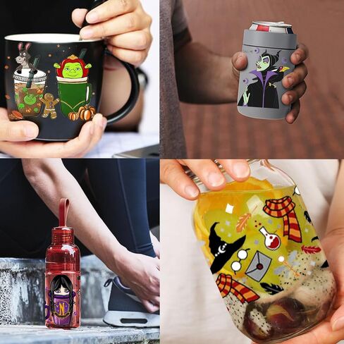 UV DTF Cup Wrap & Transfer Stickers - 16oz Glass Cup Decals, Waterproof Rub On Transfers for Crafts & Vintage (Halloween Series-12 Sheets) in Kuwait