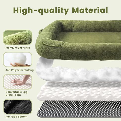 Extra Large Dog Bed, Human Dog Bed for Adult Instead of Foldable Air Mattress, 72"x48"x10" Washable Floor Beds Large Sized Dog Gifts with Handle, Blanket and 4 Storage Pockets, Army Green in Saudi Arabia