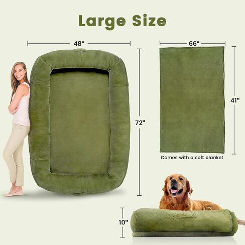 Extra Large Dog Bed, Human Dog Bed for Adult Instead of Foldable Air Mattress, 72"x48"x10" Washable Floor Beds Large Sized Dog Gifts with Handle, Blanket and 4 Storage Pockets, Army Green in Saudi Arabia