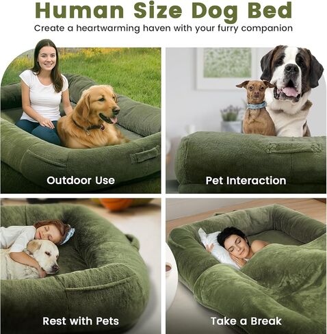 Extra Large Dog Bed, Human Dog Bed for Adult Instead of Foldable Air Mattress, 72"x48"x10" Washable Floor Beds Large Sized Dog Gifts with Handle, Blanket and 4 Storage Pockets, Army Green in Saudi Arabia