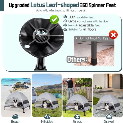 Elevated Outdoor Dog Bed with Canopy, Raised Dog Cot with Stable Adjustable Feet, Dog Camping Bed with Larger Shade, Lifted Dog Tent Bed with Canopy for Outside Camping, Backyard, Patio & Beach in Kuwait