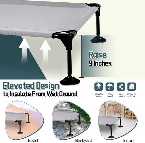 Elevated Outdoor Dog Bed with Canopy, Raised Dog Cot with Stable Adjustable Feet, Dog Camping Bed with Larger Shade, Lifted Dog Tent Bed with Canopy for Outside Camping, Backyard, Patio & Beach in Kuwait