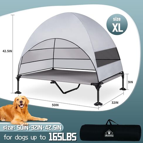 Elevated Outdoor Dog Bed with Canopy, Raised Dog Cot with Stable Adjustable Feet, Dog Camping Bed with Larger Shade, Lifted Dog Tent Bed with Canopy for Outside Camping, Backyard, Patio & Beach in Kuwait