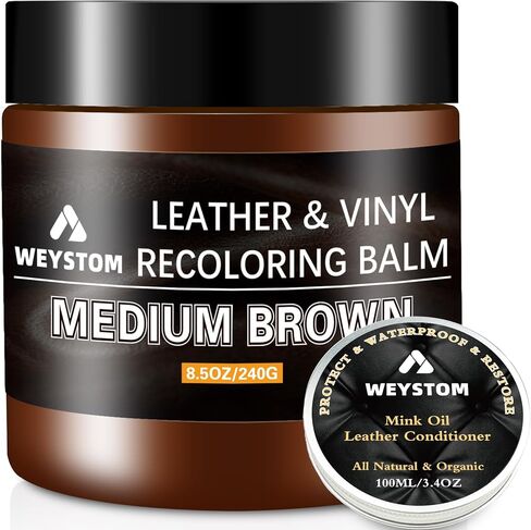 بلسم إعادة تلوين الجلد - زيت المنك - مجموعة إصلاح الجلود للحقيبة الجلدية والأريكة ومجموعة ترميم الجلد للجلد البالي والباهت والمخدوش (بني متوسط) in Kuwait