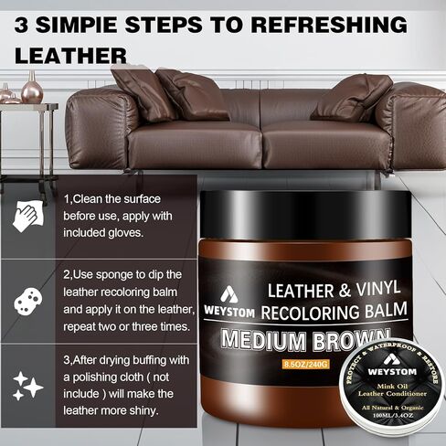 بلسم إعادة تلوين الجلد - زيت المنك - مجموعة إصلاح الجلود للحقيبة الجلدية والأريكة ومجموعة ترميم الجلد للجلد البالي والباهت والمخدوش (بني متوسط) in Kuwait