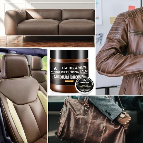 بلسم إعادة تلوين الجلد - زيت المنك - مجموعة إصلاح الجلود للحقيبة الجلدية والأريكة ومجموعة ترميم الجلد للجلد البالي والباهت والمخدوش (بني متوسط) in Kuwait