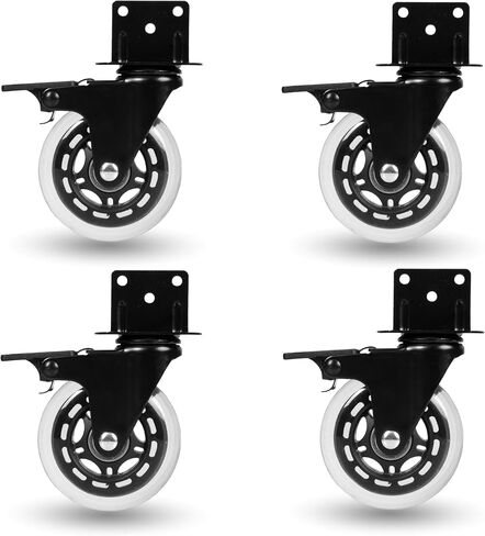 Side Mount Casters Set of 4 Heavy Duty- Swivel Caster Wheels for Furniture Legs, Table, Workbench, Cart, Bed, Black Powder Coated L-Shaped Plate 3 Inch Caster Wheels, 300lbs Capacity in Kuwait