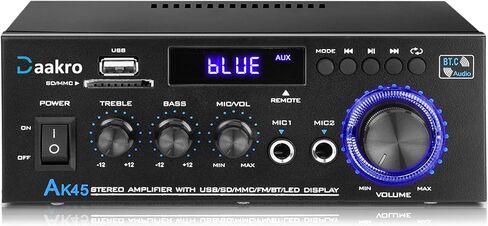 AK45 Pro Home Audio Amplifier Receivers with Bluetooth 5.0-2 Channel 100W Max Power Home Theater Stereo with USB, SD, FM, 2 Mic in,Stereo Audio Amplifier Receivers for Studio,Home,Karaoke in Kuwait