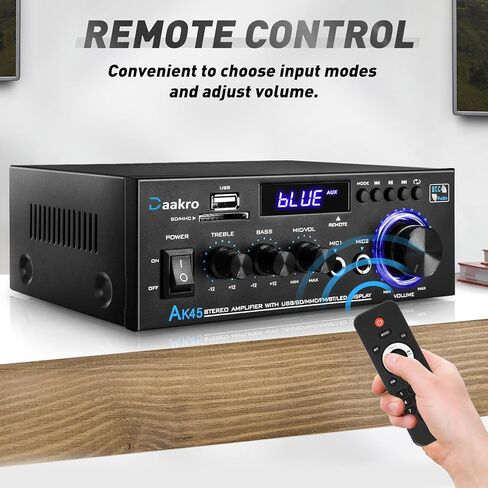 AK45 Pro Home Audio Amplifier Receivers with Bluetooth 5.0-2 Channel 100W Max Power Home Theater Stereo with USB, SD, FM, 2 Mic in,Stereo Audio Amplifier Receivers for Studio,Home,Karaoke in Kuwait