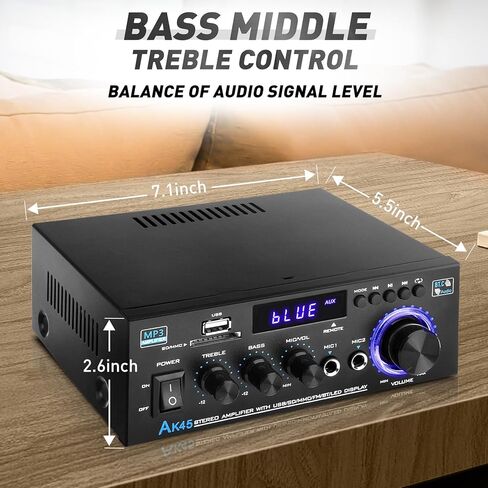 AK45 Pro Home Audio Amplifier Receivers with Bluetooth 5.0-2 Channel 100W Max Power Home Theater Stereo with USB, SD, FM, 2 Mic in,Stereo Audio Amplifier Receivers for Studio,Home,Karaoke in Kuwait