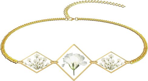 سوار زهرة مضغوطة على شكل زهرة أنفاس الطفل وسوار الملكة آن من الدانتيل المضغوط على شكل زهرة برية سوار مصنوع يدويًا سوار من الراتنج على شكل زهرة برية مضغوطة ذهبي سوار زهرة قابل للتعديل in Kuwait