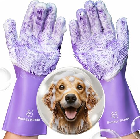 Dog Washing Gloves with Bristle Scrubbers, Reusable Silicone Gloves Ideal for Pet Bathing, Massaging & Grooming (Purple) in Saudi Arabia