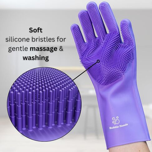 Dog Washing Gloves with Bristle Scrubbers, Reusable Silicone Gloves Ideal for Pet Bathing, Massaging & Grooming (Purple) in Saudi Arabia