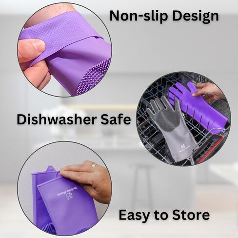 Dog Washing Gloves with Bristle Scrubbers, Reusable Silicone Gloves Ideal for Pet Bathing, Massaging & Grooming (Purple) in Saudi Arabia