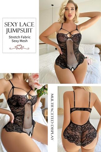 ملابس داخلية سوداء من ADSEXY للنساء بدلة تيدي دانتيل مثيرة بفتحة رقبة على شكل V عميقة قميص بيبي دول صغير لعيد الحب قطعة واحدة in Kuwait