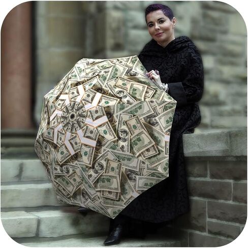 Funny Design Portable Umbrella Unique Gift for Men and Women,Dollar Bills Umbrella Money Collage,Travel Lightweight Rain Umbrella,Small Folding Umbrella with White Handle in Saudi Arabia