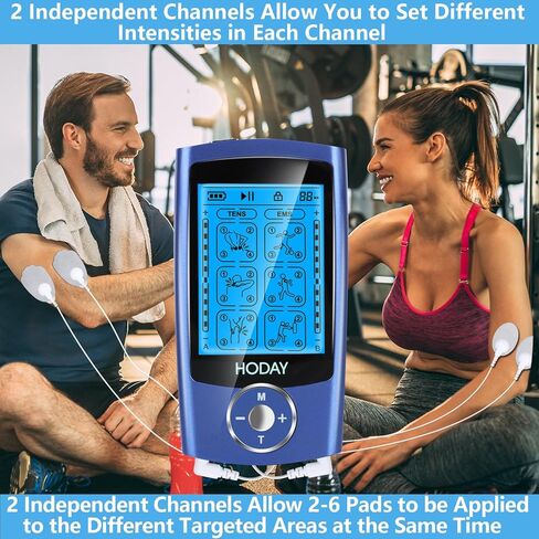 Tens Unit Muscle Stimulator, HODAY Dual Channel TENS EMS Unit 24 Modes for Pain Relief Therapy, Rechargeable Electronic Pulse Muscle Massager with 12 Pads, Dust-Proof Storage Bag, Fastening Cable Ties in Kuwait