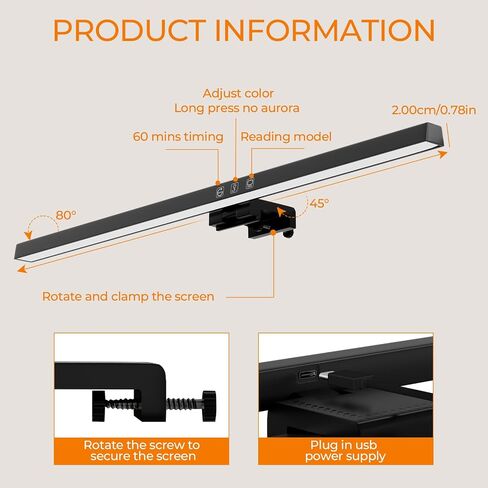 Computer Monitor Light Bar, 3 Color Temperature Computer Monitor Lamp for Eye Caring, Touch Control Timed Computer Light Bar Gaming Accessories for Home Office Game in Saudi Arabia